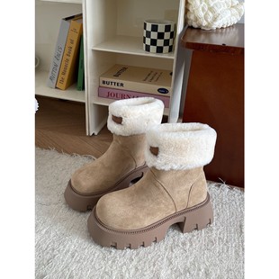 Fashion Retro Thick Bottom Snow Boots Women 2024 fleece-lined Thickened Martin Boots Northeast Cotton Shoes Mid-tube Winter Boots