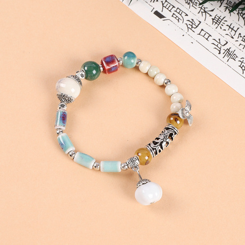 New Chinese style national style ceramic bracelet niche design retro literary beaded bracelet ethnic style braided bracelet for men and women
