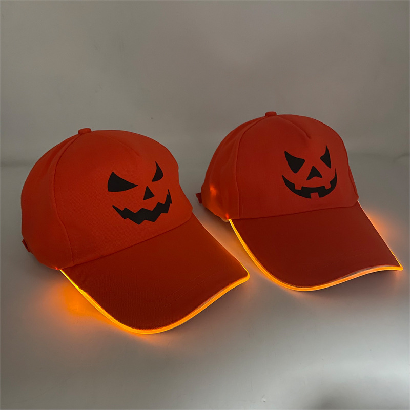 Fiesta de Halloween accesorios luminosos de perlas ilusión LED sombrero vaquero calabaza dientes de aluminio sombrero de béisbol LED luminoso color amarillo