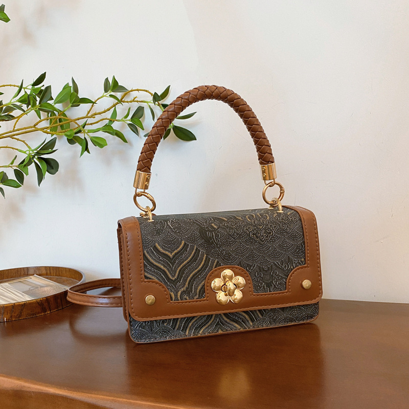 Bags retro bolso simple mujer 2024 otoño nueva moda salvaje estilo occidental costura mensajero pequeño bolso cuadrado