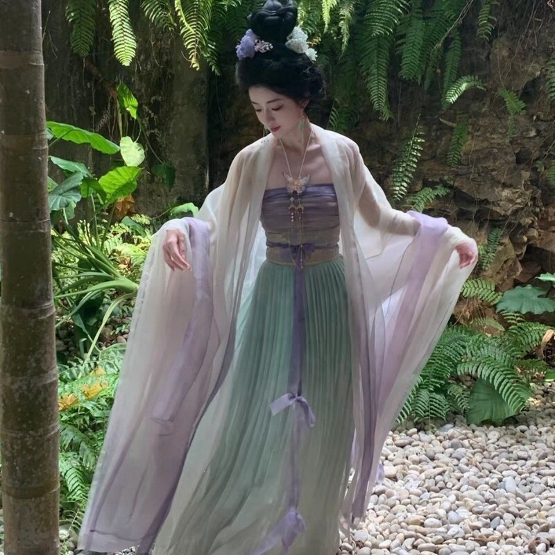 New Song Dynasty Style Hezi Spring/Summer Daily Wear Hanfu One-Piece Pleated Skirt with 4.5m Hem, Fine Pleats, Flowing National Style Hanfu