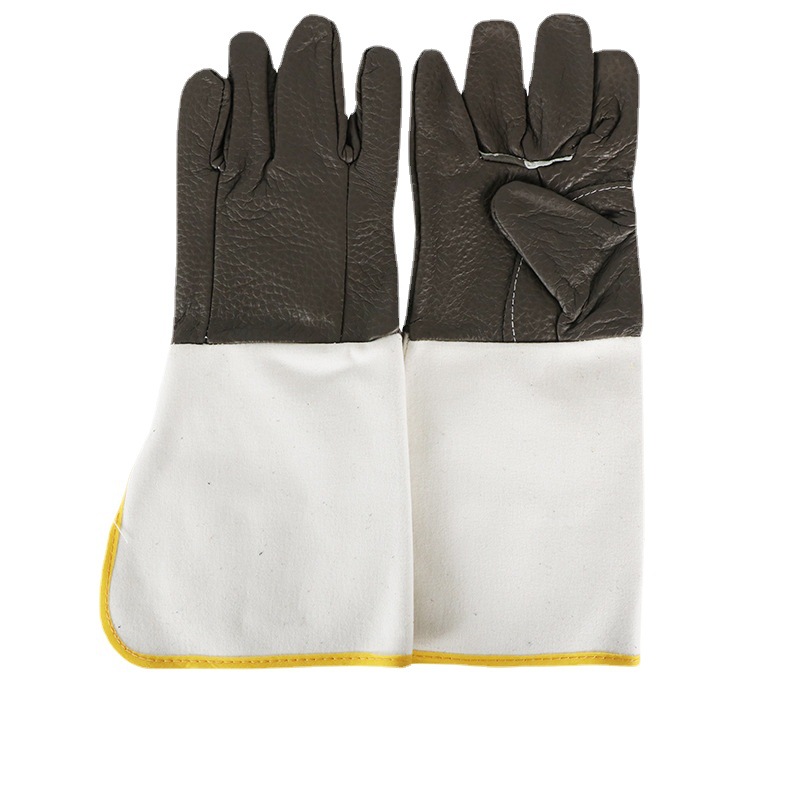 加长电焊手套大袖宽口牛皮电焊防护焊接手套劳保帆布手套广州批发