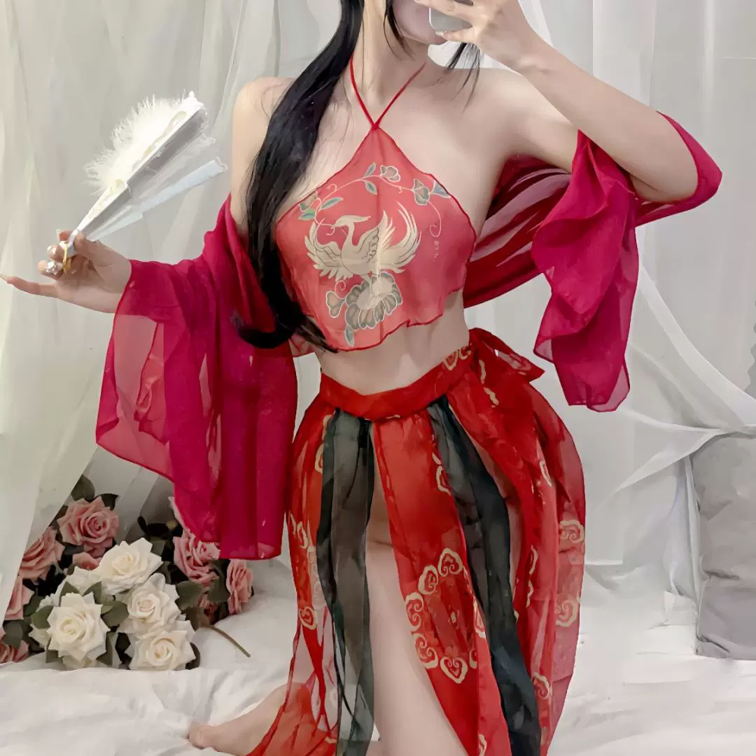 性感情趣内衣古装宫廷风纯欲汉服肚兜套装诱惑凤凰飞天凤女睡衣裙