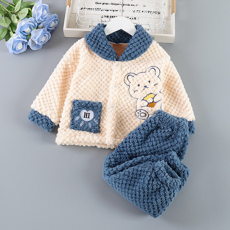 Shu velvet pajama set pineapple plaid bear blue