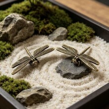 黄铜莲藕蜻蜓摆件家居办公室桌面茶宠莲藕蜻蜓黄铜工艺品装饰摆件