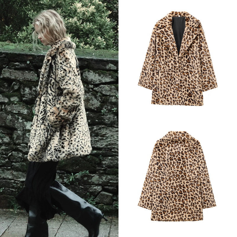Za Cross-Border Export Spot 2025 European and American Style Winter Women's Animal Print Fur Effect Outwear Jacket