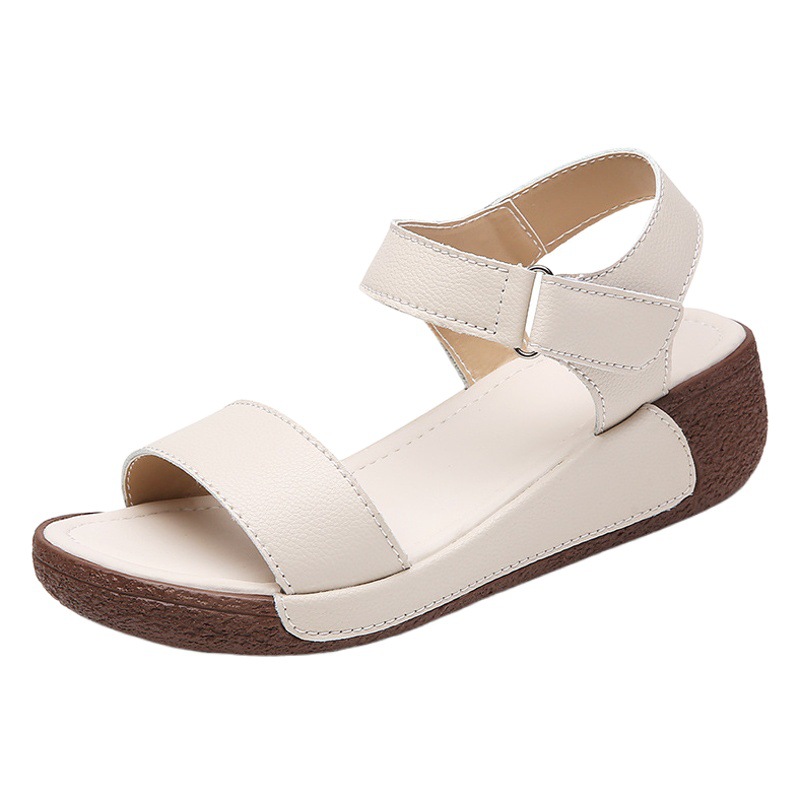 Sandalias de cuña de las mujeres 2023 Verano nuevas sandalias de plataforma de cuero genuino aumento de una palabra Velcro plataforma sandalias de las mujeres