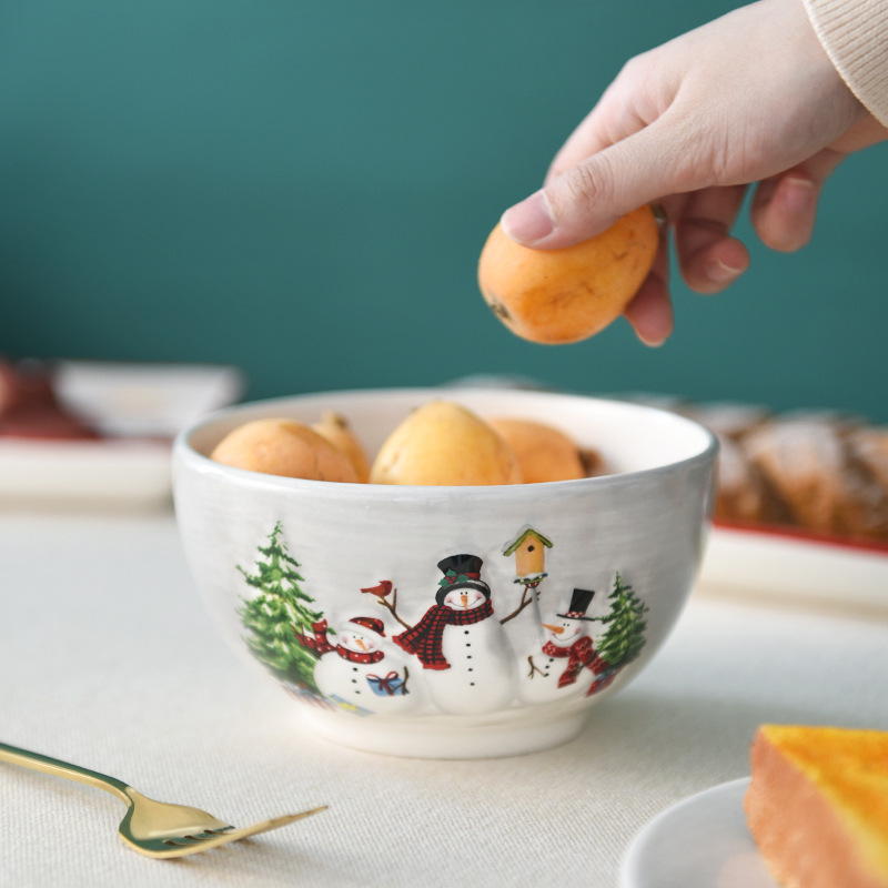 País nórdico Navidad muñeco de nieve tazón de cerámica tazón de arroz de gran capacidad tazón de fideos tazón de sopa tazón de ensalada occidental vajilla en relieve