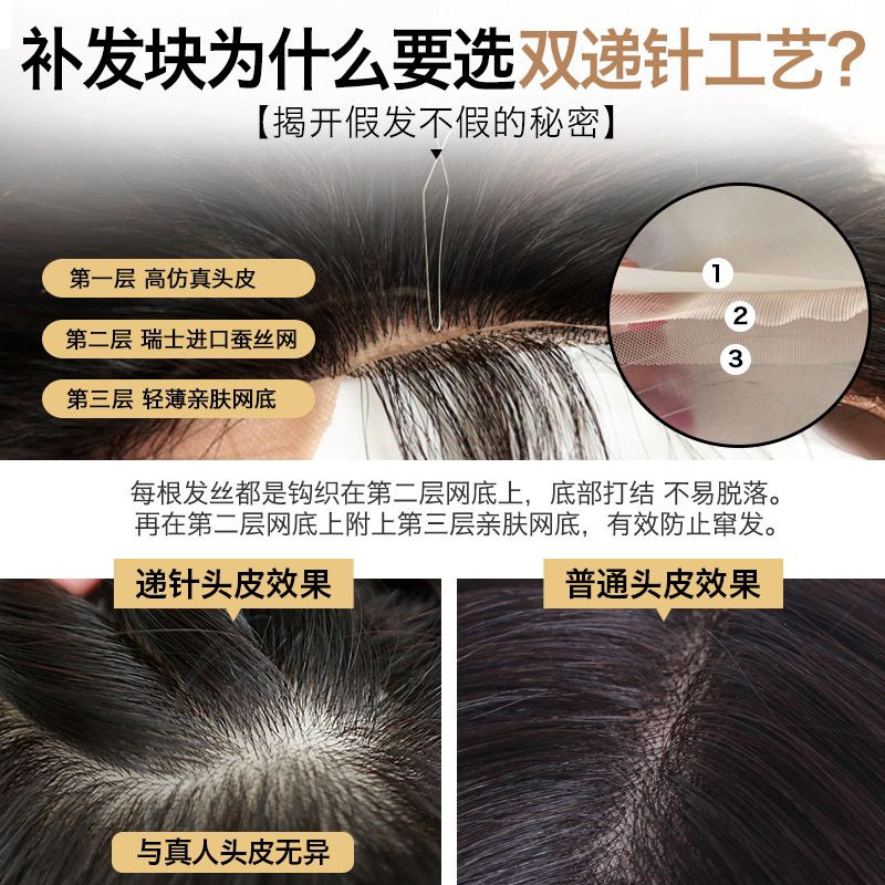 Xuchang Wig Covers White Hair and Increases Hair Volume. Double Needle Wig Piece for Women with Fluffy and Natural Human Hair Replacement Piece on Top of Head