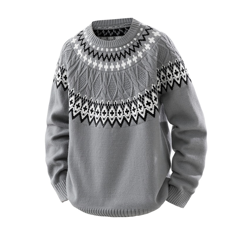 复古提花毛衣男秋冬季青少年学生帅气圆领针织衫宽松保暖打底线衣，男装针织衫/毛衣，星座614