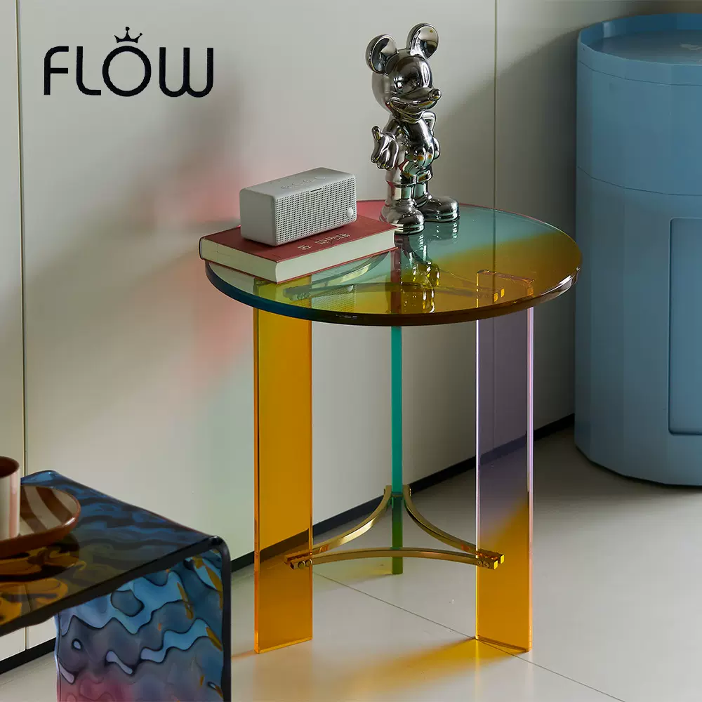亚克力透明创意彩虹简约悬浮桌家用设计师款客厅床头圆形边几茶几