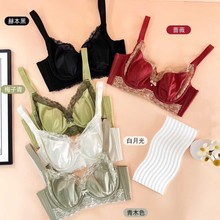 160法式宫廷风缎面蕾丝拼接兔耳朵杯超薄软钢圈收副乳内衣文胸