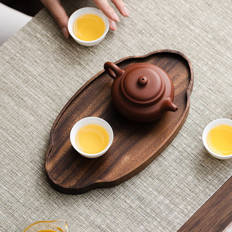 胡桃材無垢材トレイ、乾燥茶葉用屋外中国風茶托、小型茶台、茶器置き、茶席、軽食トレイ|undefined