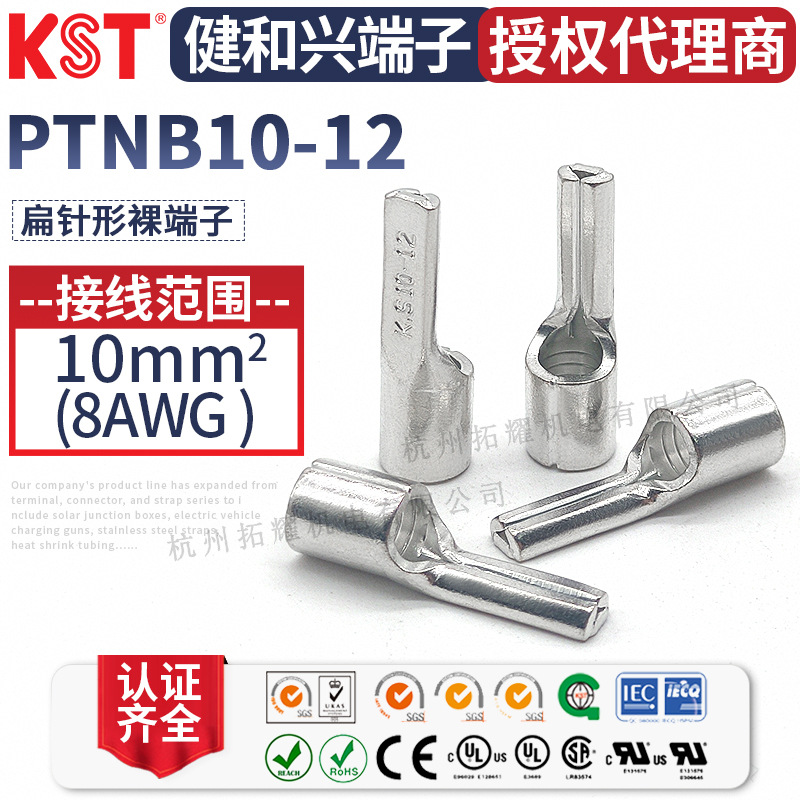 KST健和兴PTNB10-12扁针型裸端子德标DIN46230插针UL CE RoHS认证