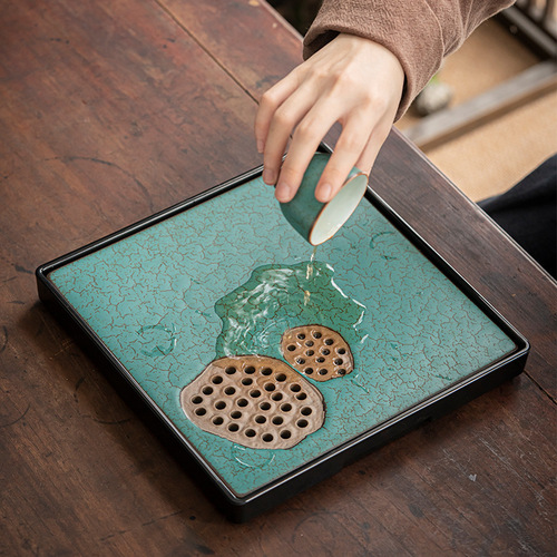 Ceramic tea set tea tray gift box home office light luxury Japanese kiln turned green teapot teacup Kung Fu tea set