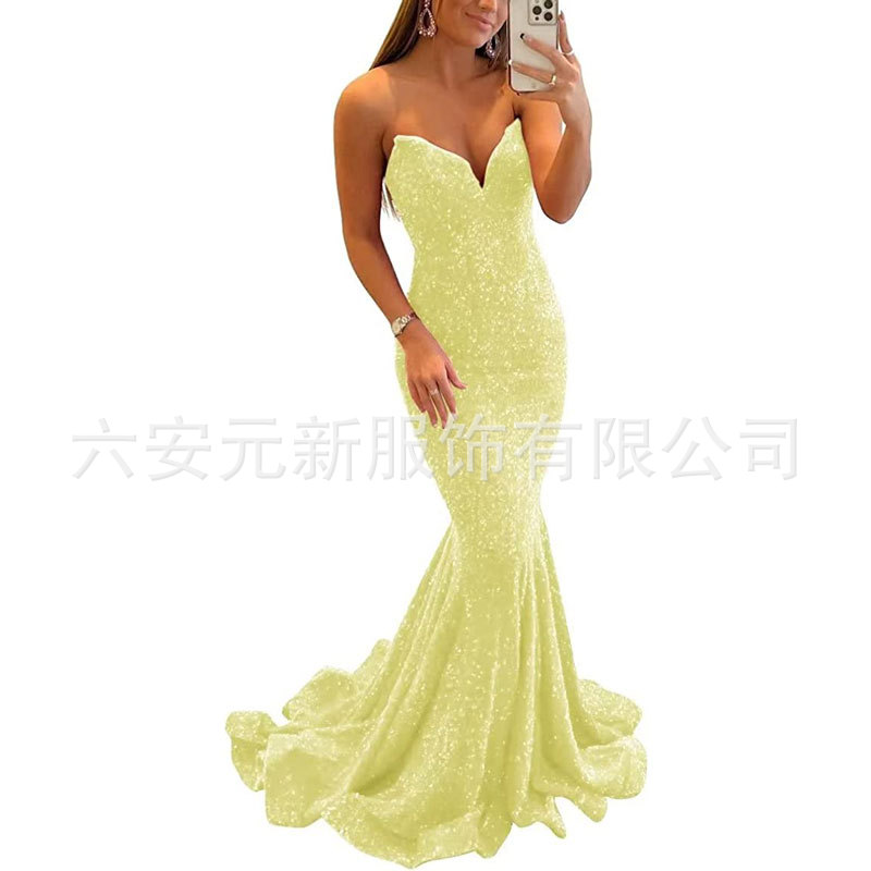 Europeo y americano Comercio exterior Amazon nuevo lentejuelas fishtail sexy V-cuello adelgazamiento largo banquete bola fiesta vestido de noche image 15