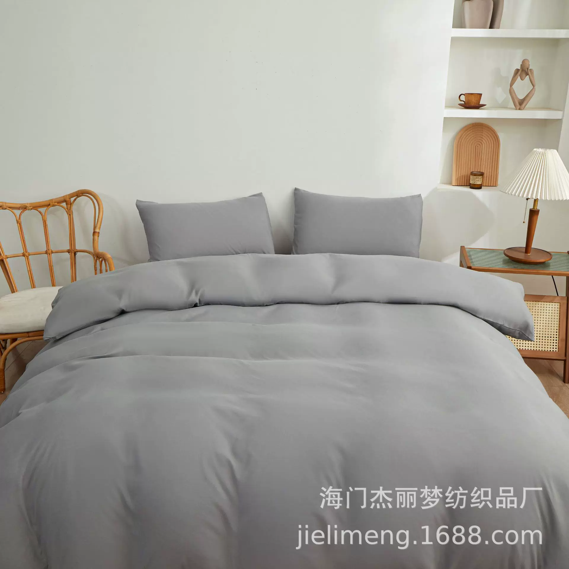 出口外贸床上用品跨境家纺日本亚马逊化纤纯色床笠款四件套