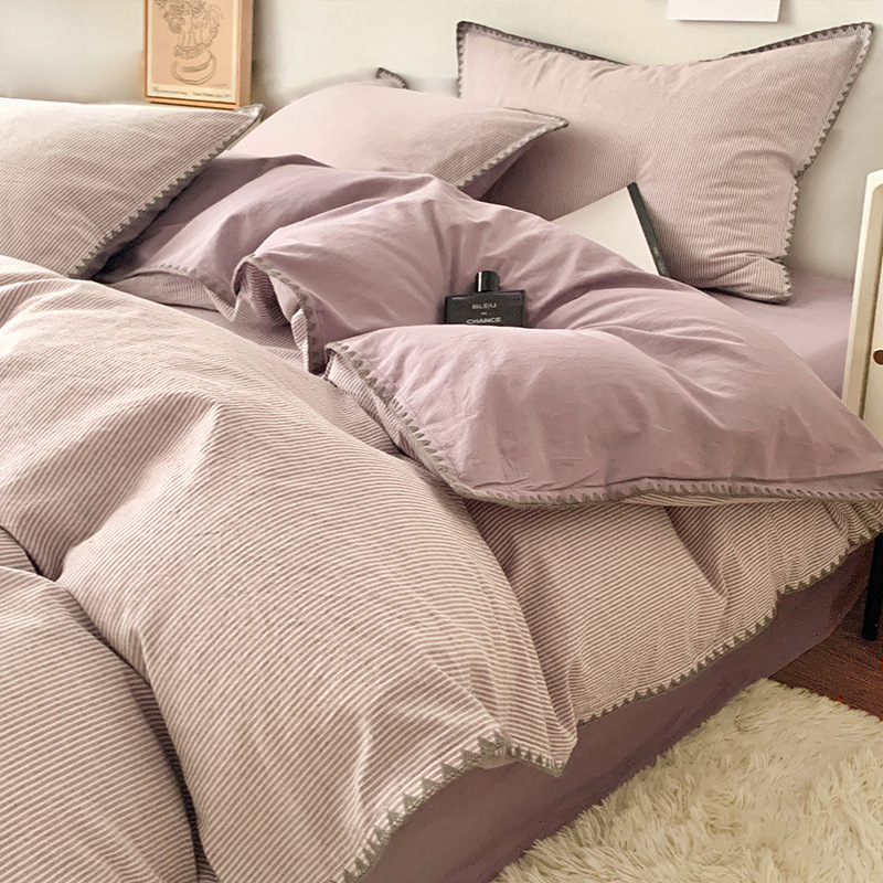 Verano simple algodón de cuatro piezas de algodón 2025 nuevo estilo sábana funda edredón dormitorio de estudiantes ropa de cama de tres piezas