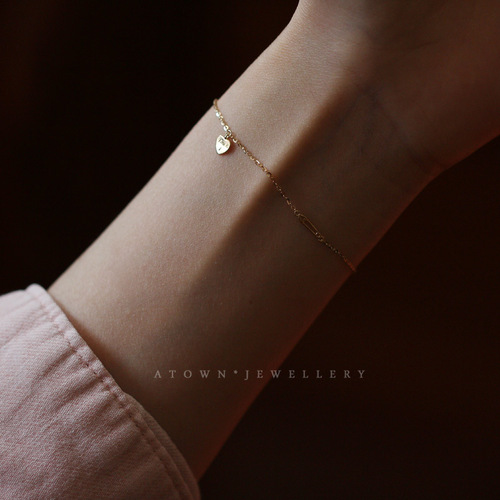 S925 sterling silver gold-plated bracelet for women, versatile, simple, English love pin, very thin hand jewelry