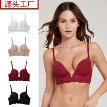 法式性感深V女士内衣文胸罩蕾丝夏季透气无痕大胸显小防下垂批发