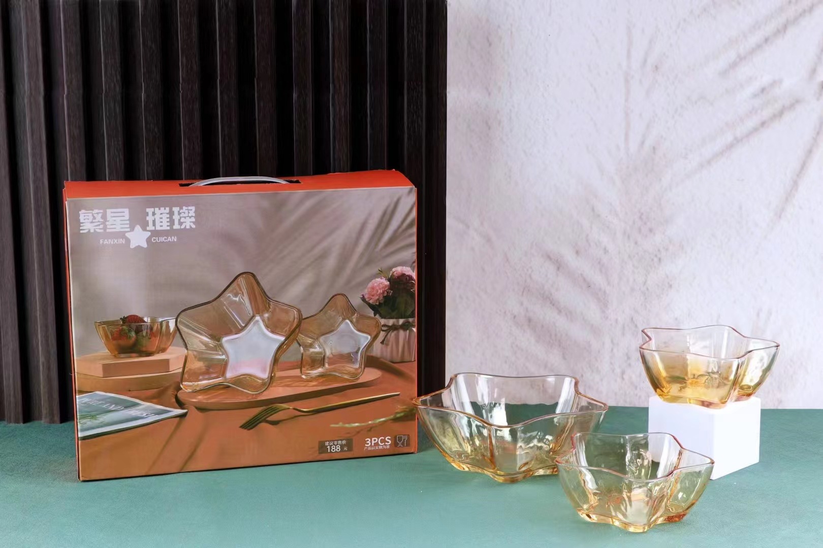 Estilo japonés pentagrama hogar ensalada de frutas tazón ins viento neto rojo de alto aspecto postre creativo tazón de vidrio regalo universal