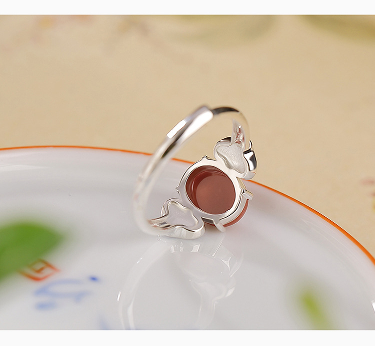 Nhẫn mặt trứng Ruyi màu đỏ nam bạc S925 bạc nguyên chất, phụ kiện cao cấp phong cách đơn giản, Nhẫn cổ điển phong cách Trung Quốc — Mở (một kích thước) chi tiết 3
