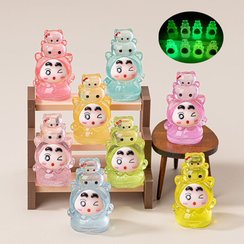 夜光KT猫小新 diy饰品配件创意立体树脂车载小摆件潮玩钥匙扣挂件|undefined