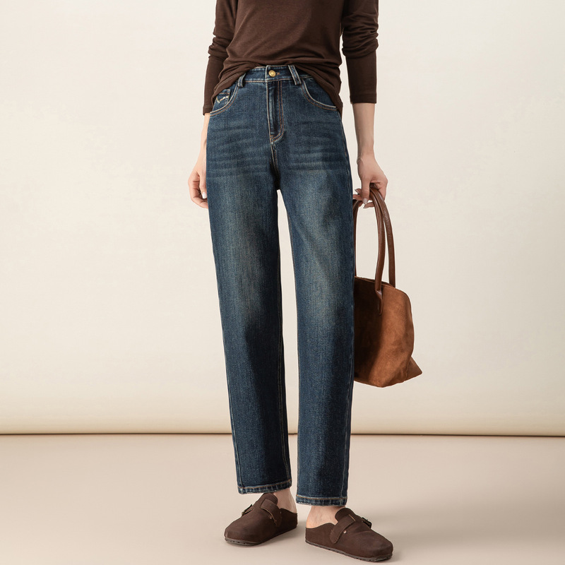 Xinge Lai Lyocell Vintage Blue Soft Jeans for Women 2025 Autumn New High-Waisted Tapered Harem Pants Cropped Pants