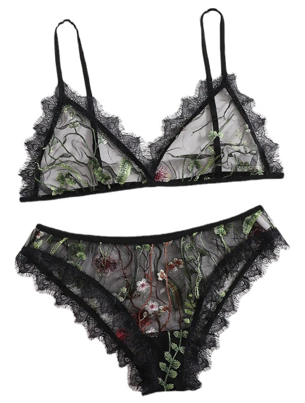 Nouveaux sous-vêtements amusants Sexy dentelle noire imprimé sous-vêtements ensemble amusant_voghion.com