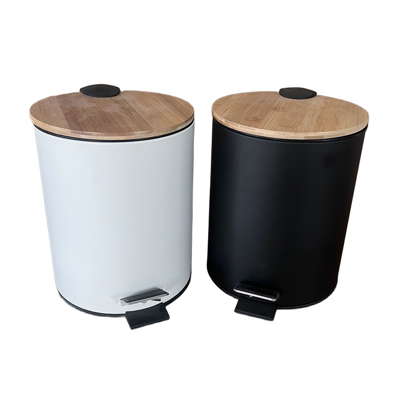 Sala de estar cubierta de bambú de madera de 5L, hotel, barril de almacenamiento silencioso, baño de pie, dormitorio, bote de basura de lujo ligero de alta gama