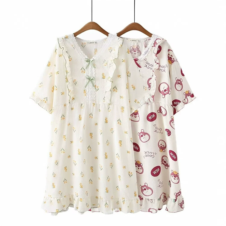 300 Джин Толстая девушка летнее платье плюс Размер ночная рубашка 2024 Новый милый печатных кружева V-образным вырезом домашнее платье 3233