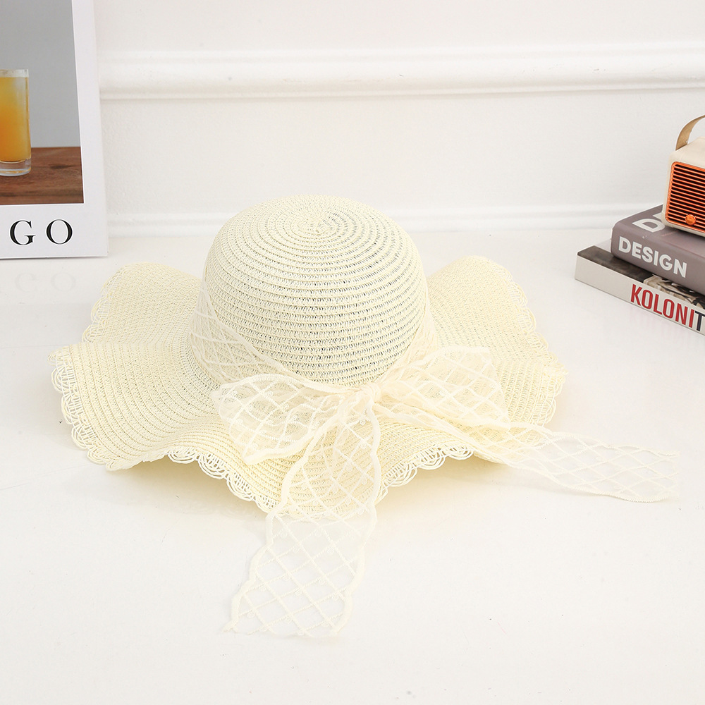 Sombrero de paja con lazo – estilo veraniego, ala ancha, para playa o vacaciones al aire libre