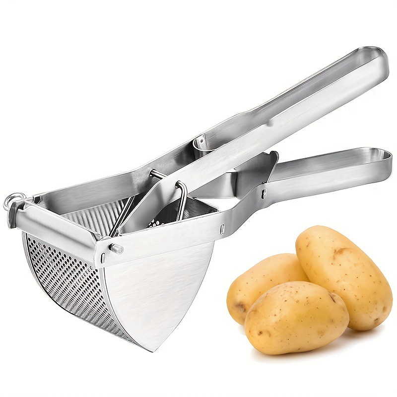 Opresor de puré de papas de acero inoxidable de Amazon, triturador de papas, prensa manual de jugo, prensa triangular de limón image 5