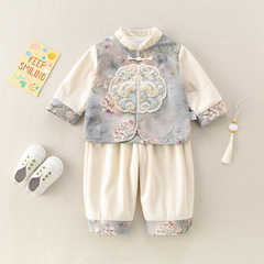子供の子供の漢服のスーツの春の服の新型の男女の赤ちゃんの新しい中国式の服の春秋の服の中国風の2つのセット