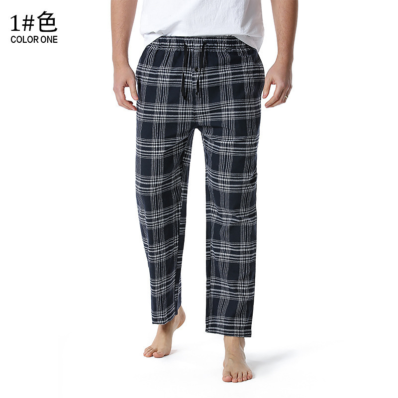Men's Flannel Pajama Pants Casual Long Pants Cotton Plaid Straight Pants with Side Pockets Homewear_voghion.com