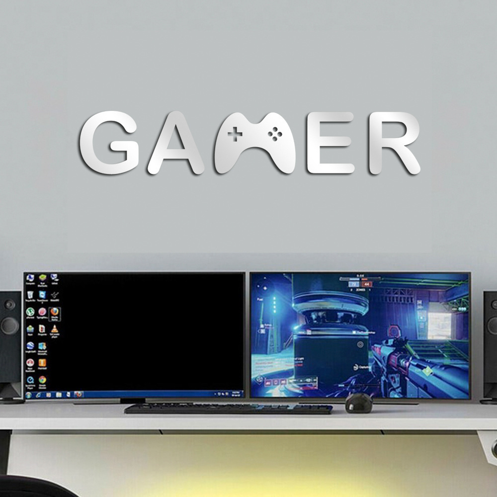 跨境英文GAMER镜面墙贴游戏字母创意墙贴立体亚克力墙面背景