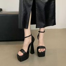 显瘦女鞋夏脚跟夜店模特不累走秀防水台粗跟小码凉鞋女感