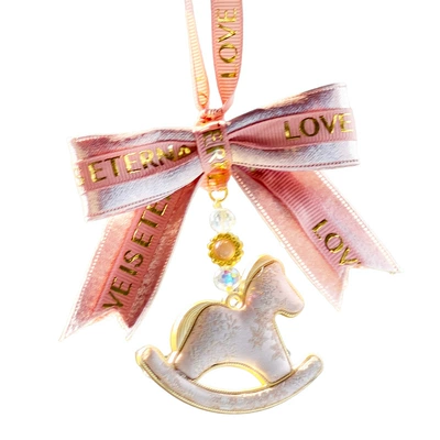 Bowknot Song Brocade Rocking Horse Car Pendant, New Chinese Style Internet Celebrity Goddess Creative Car Rearview Mirror Decoration Hanging Ornament (Car hanging) - bow-song-brocade-rocking-horse-pendant-pink