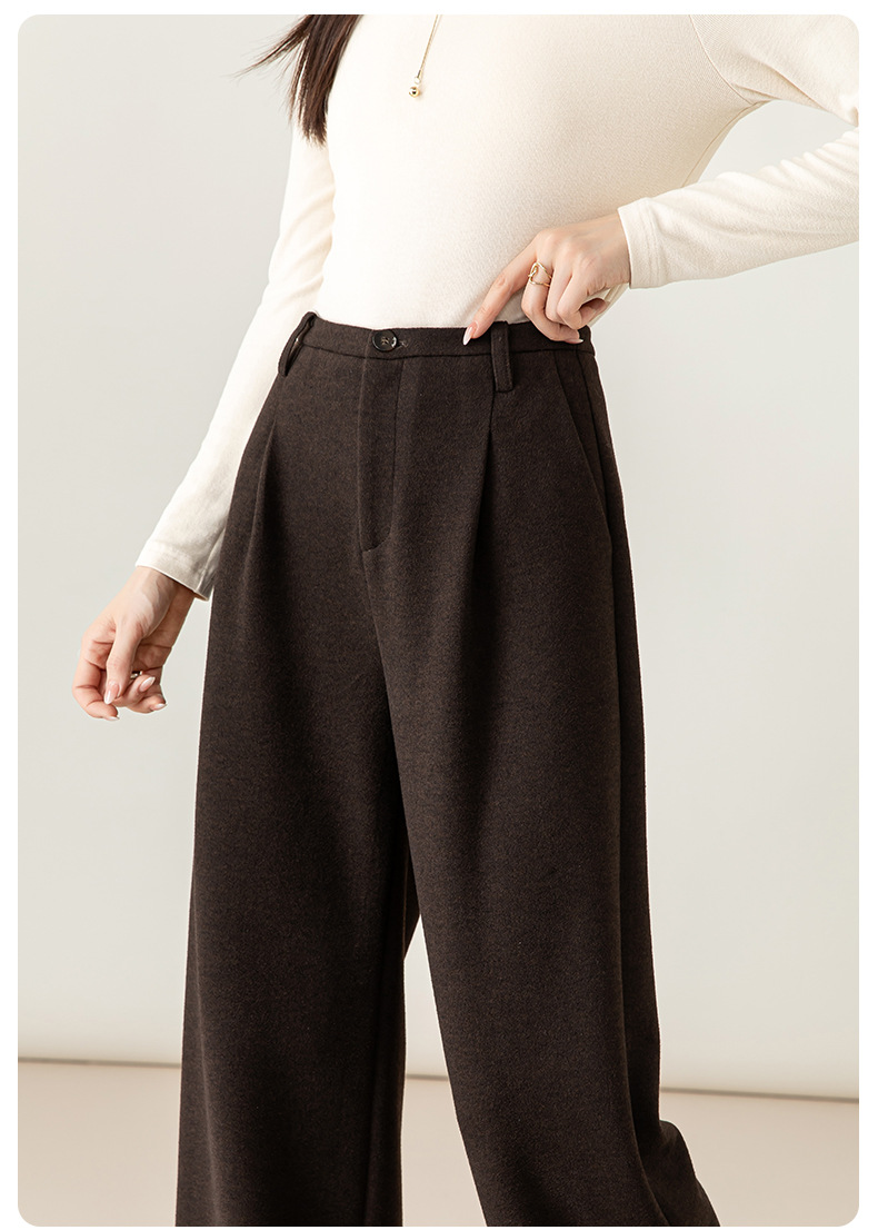Quần culottes nữ ống rộng cạp cao dáng suông chất len acetate dệt kim — Màu trà sữa chi tiết 27