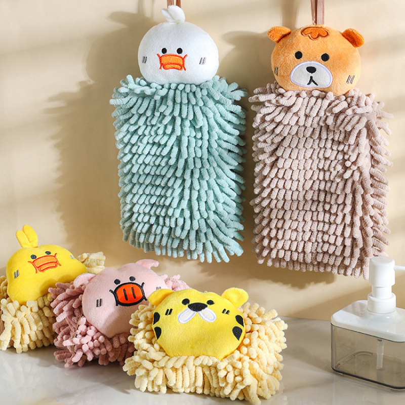 Cute Yellow Duck Wipe Hand Towel Hanging Chenille Kitchen Thickened Water Absorbent Quick-drying Towel Bathroom Children's Handkerchief