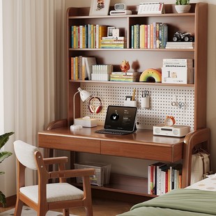 Solid wood desk bookshelf multi-functional integrated table, so that learning is convenient, home writing learning more comfortable