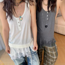 现货2025新款辣妹性感纯欲风蕾丝花边拼接背心连衣裙叠穿吊带上衣