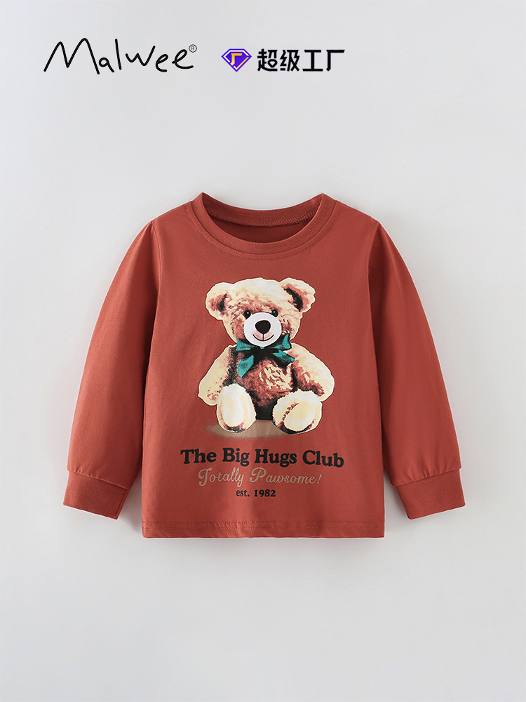 Cross-border malwee chaqueta infantil otoño invierno nuevo estilo europeo y americano camiseta de fondo para niños de cuello redondo chaqueta de manga larga de otoño