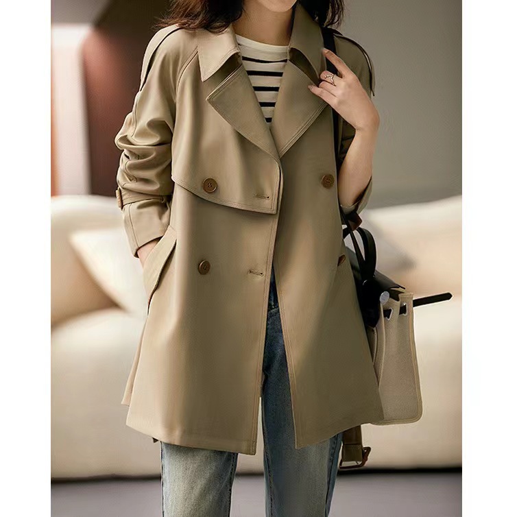 Windbreaker Coat Women's 2025 Spring New Women's Medium Long Korean Style Women's Coat Spring and Autumn Style