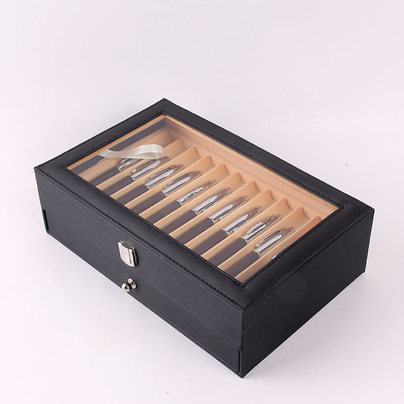En stock caja de la pluma al por mayor 24 pluma de cuero caja de presentación 24-bit PU pluma caja de almacenamiento caja de papelería