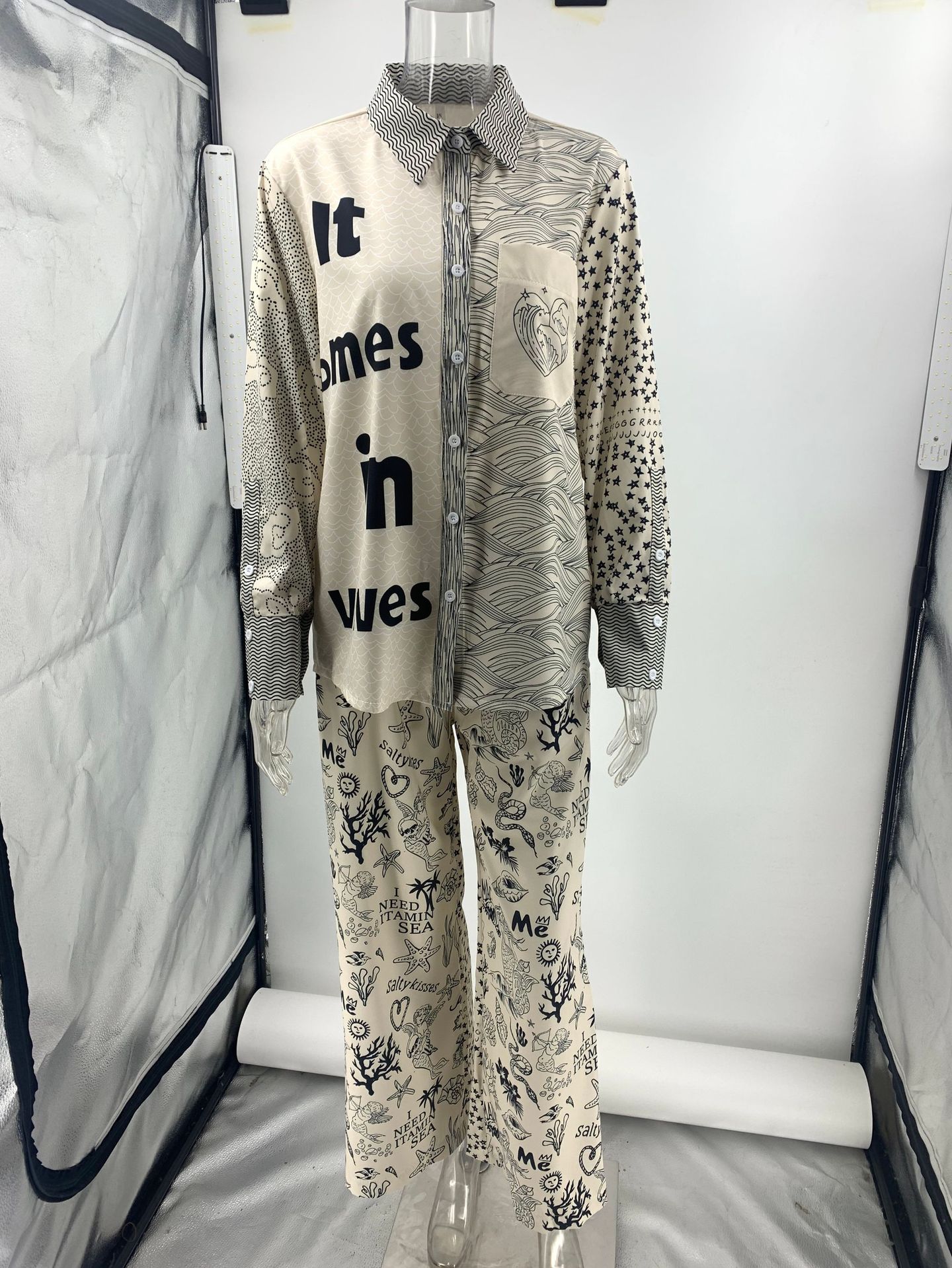 Animal Pattern Summer Season Holiday Daily Selfie Women's Casual Marine Style Streetwear Animal Polyester Pant Co-ord Set Pants Sets