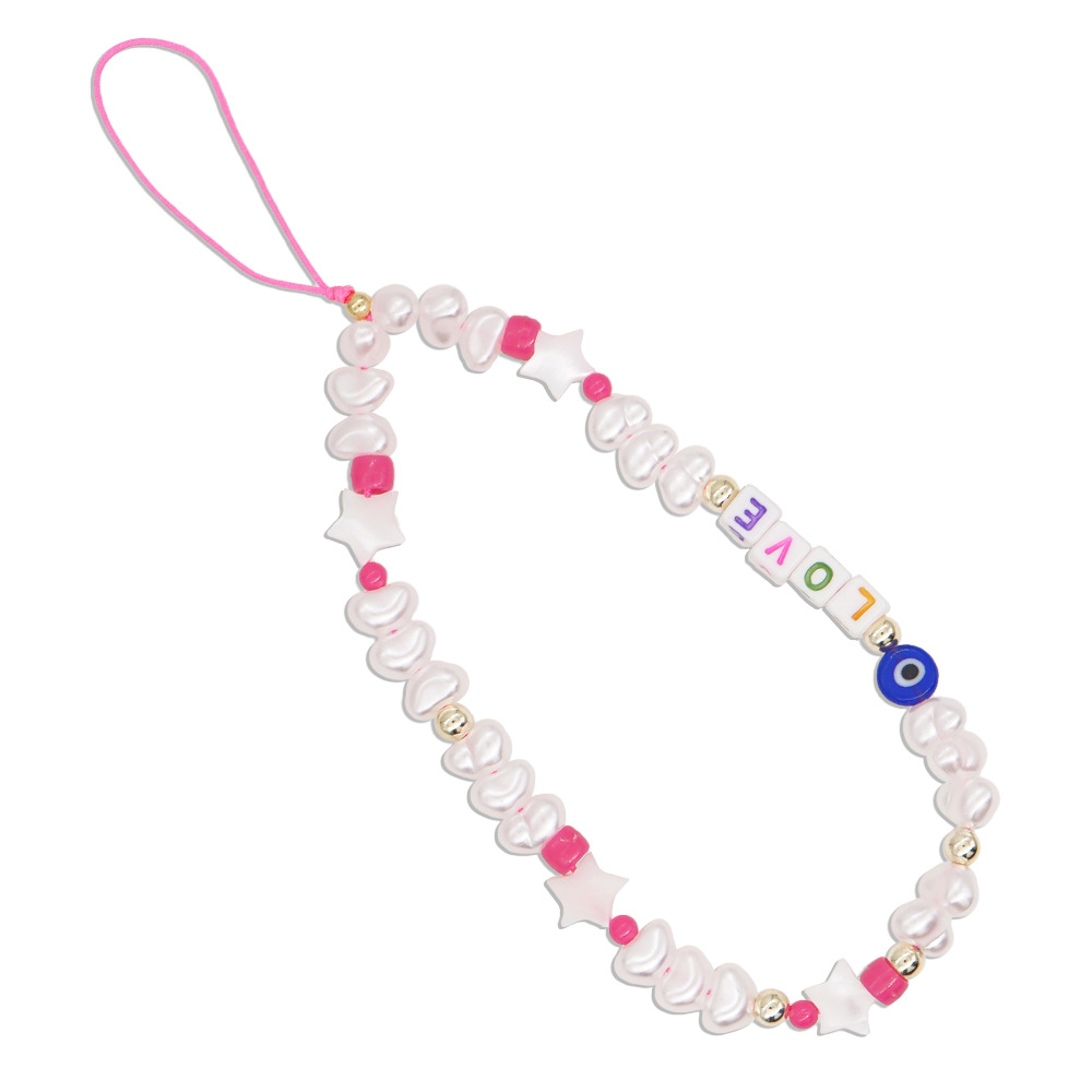 European And American Style Shaped Imitation Pearl Acrylic Love Letter Shell Five-pointed Star Eyes Anti-lost Phone Chain Lanyard display picture 6