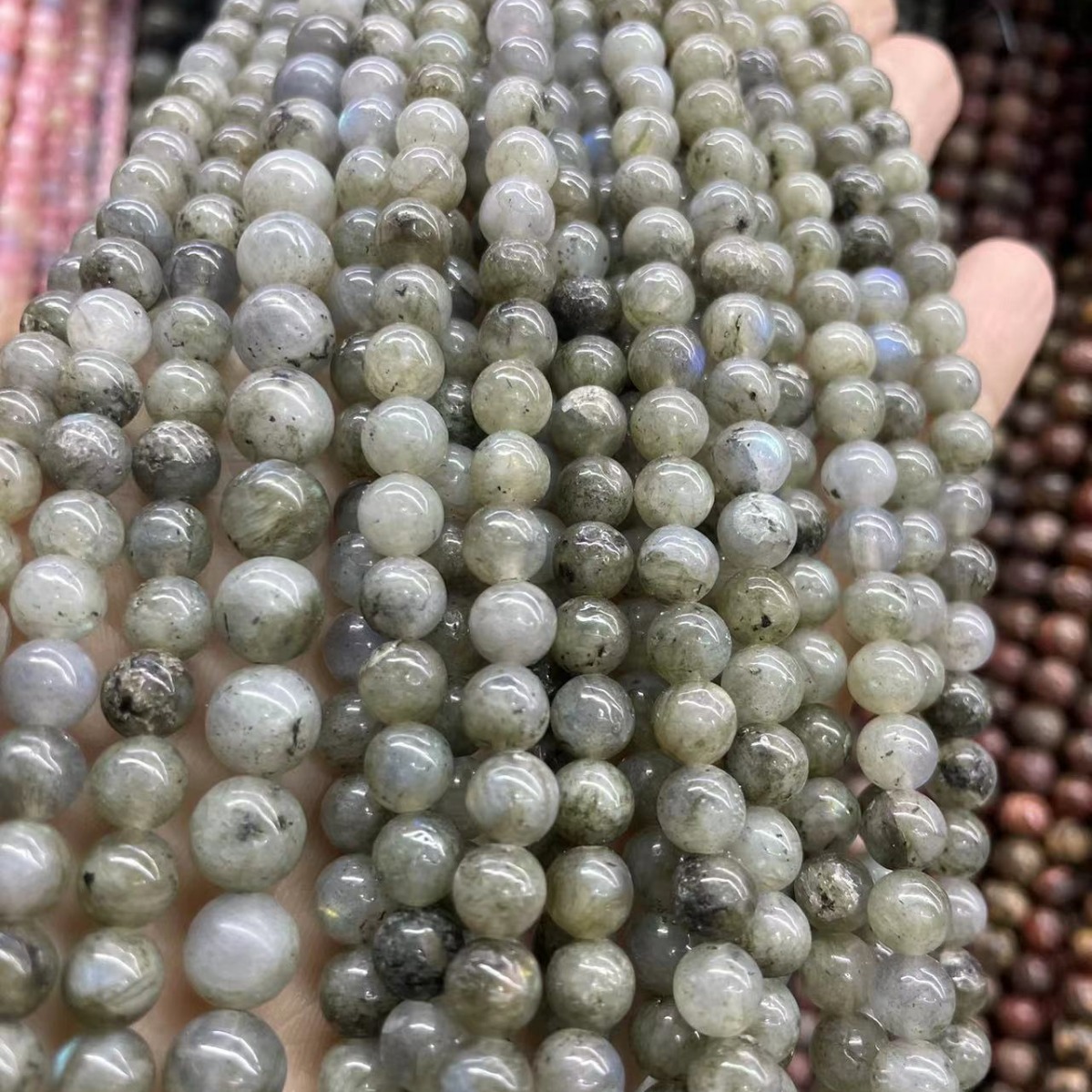 天然石灰閃光圓珠 天然石散珠 diy飾品配件 廠家直銷直播貨源批發