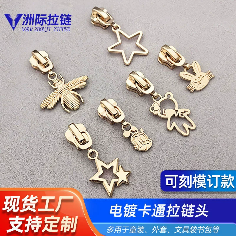 Пользовательские № 3 № 5 № 8 нейлоновая металлическая смола детская куртка мультяшная молния головка с золотым покрытием тянуть головку оптом