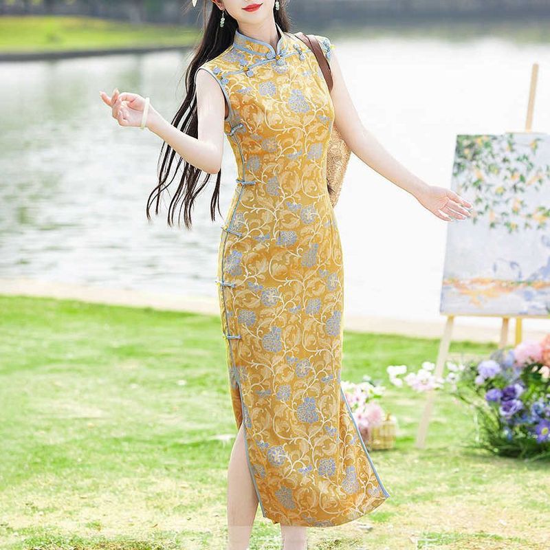 黄色高考旗袍2025新款送考旗开得胜夏季无袖新中式日常国风连衣裙|undefined